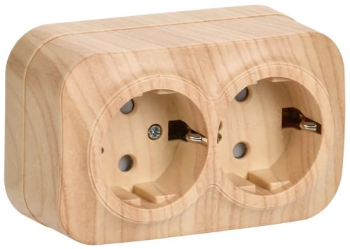 Розетка с заземлением накладная IEK Glory РСш22-3-ХС 2-м. шторки сосна фото Розетка с заземлением накладная IEK Glory РСш22-3-ХС 2-м. шторки сосна картинка